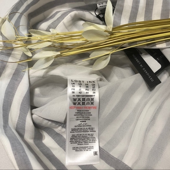 LOST INK NWT Wide Turn-Up Striped Pant in Grey/White - Picture 8 of 9